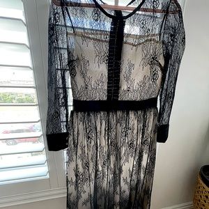 Lace knee length black dress